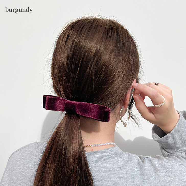 REAL STYLE ベロア リボン バレッタ シンプル 小さめ レディース 金具