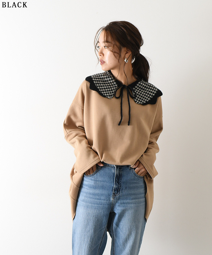 70％OFFクーポン対象☆付け襟 レディース ビッグカラー チェック 