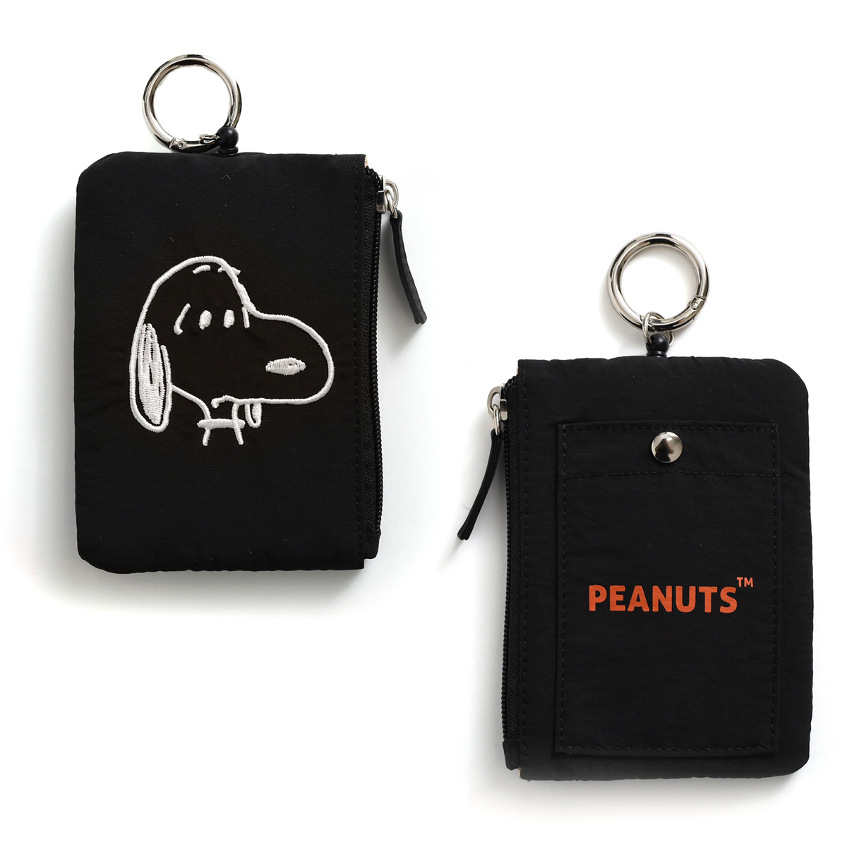 新品★SNOOPY【ナイロン　パスケース　コインケース】リールつき　フェイス刺繍 SNOOPY スヌーピー パスケース リール付き キャラクター