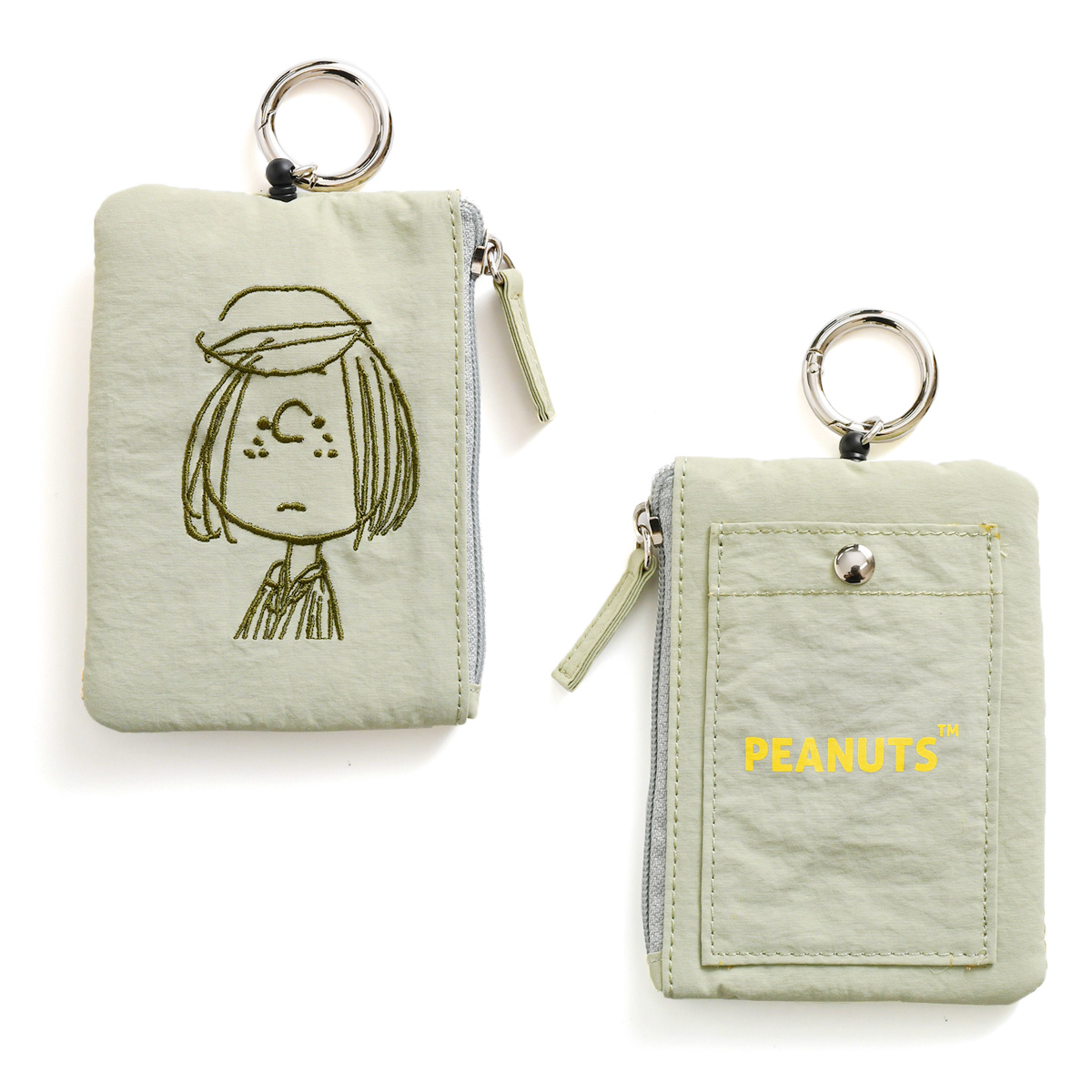 新品★SNOOPY【ナイロン　パスケース　コインケース】リールつき　フェイス刺繍 SNOOPY スヌーピー パスケース リール付き キャラクター