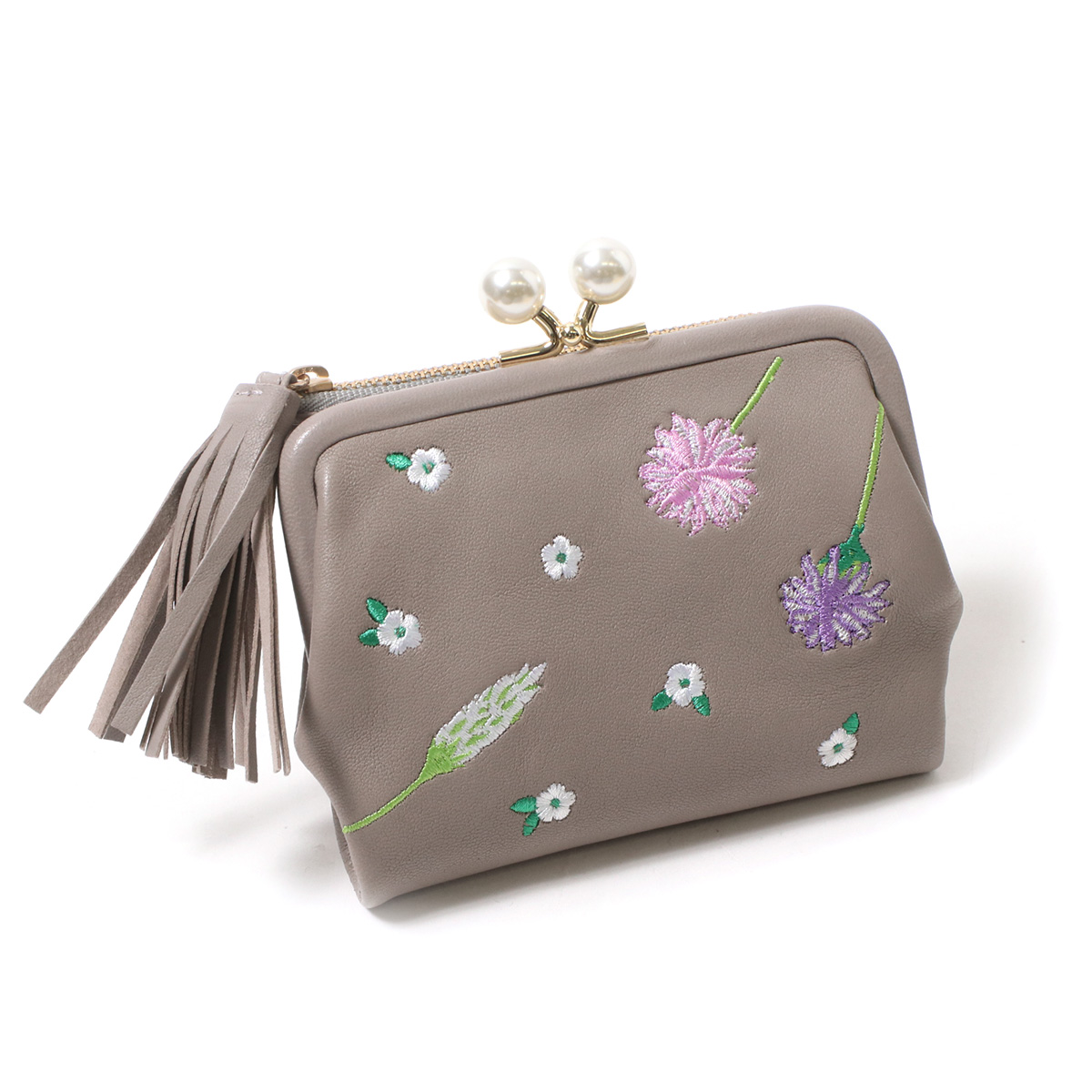 ペルケ perche 財布 二つ折り がま口 花柄 刺繍 レディース 本革