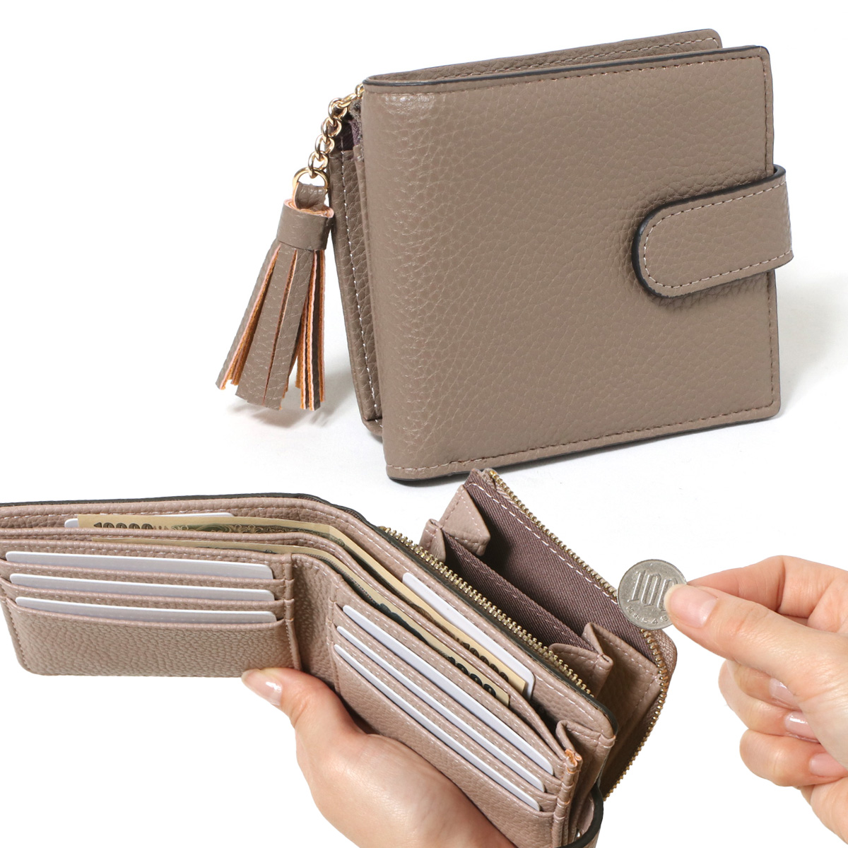 財布 レディース 二つ折り 使いやすい お札2か所 中仕切りあり L字ファスナー ベルト付き コンパ...
