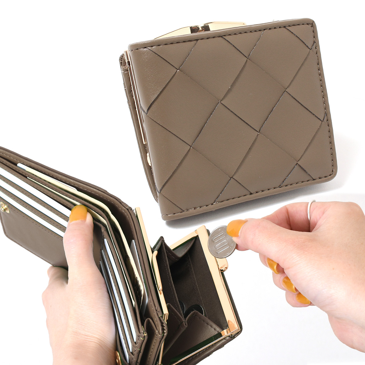 がま口財布 レディース 二つ折り財布 使いやすい お札2か所 中仕切りあり 大容量 コンパクト 緑 ...