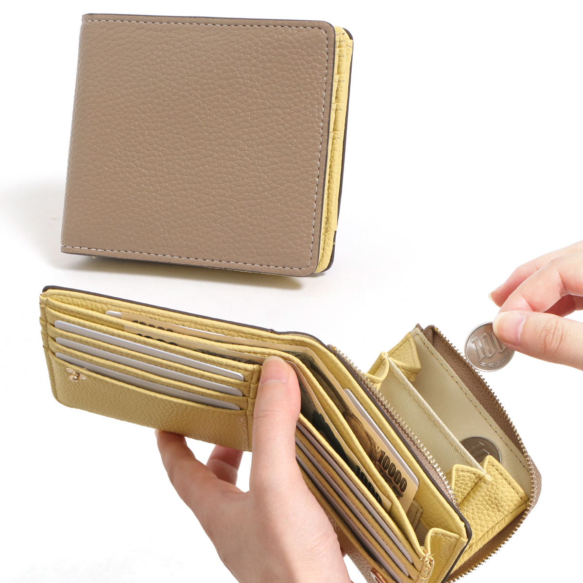 二つ折り財布 レディース ウォレット ファスナー 大容量 おしゃれ 時短 使いやすい 札入れ 小銭入...