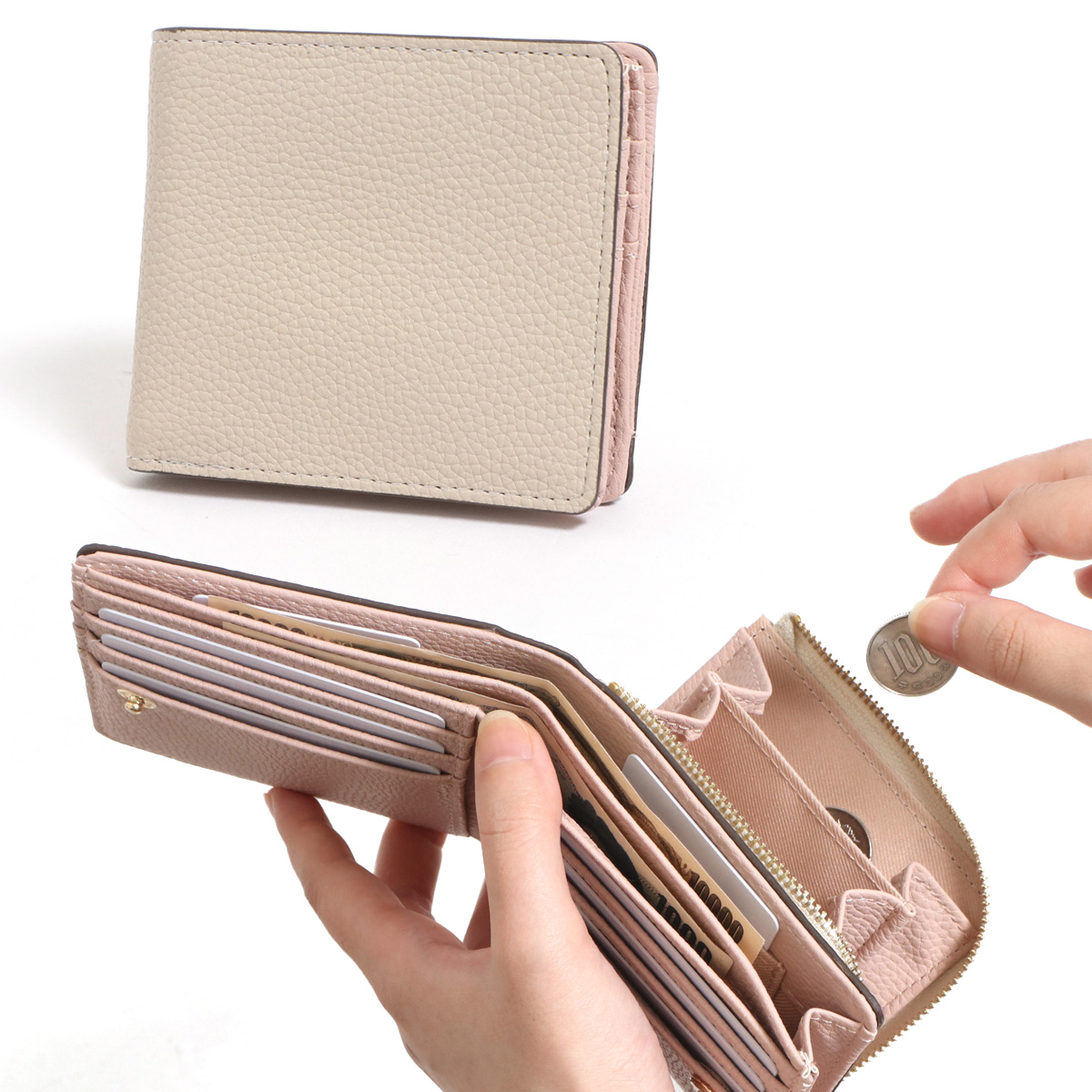 二つ折り財布 レディース ウォレット ファスナー 大容量 おしゃれ 時短 使いやすい 札入れ 小銭入...