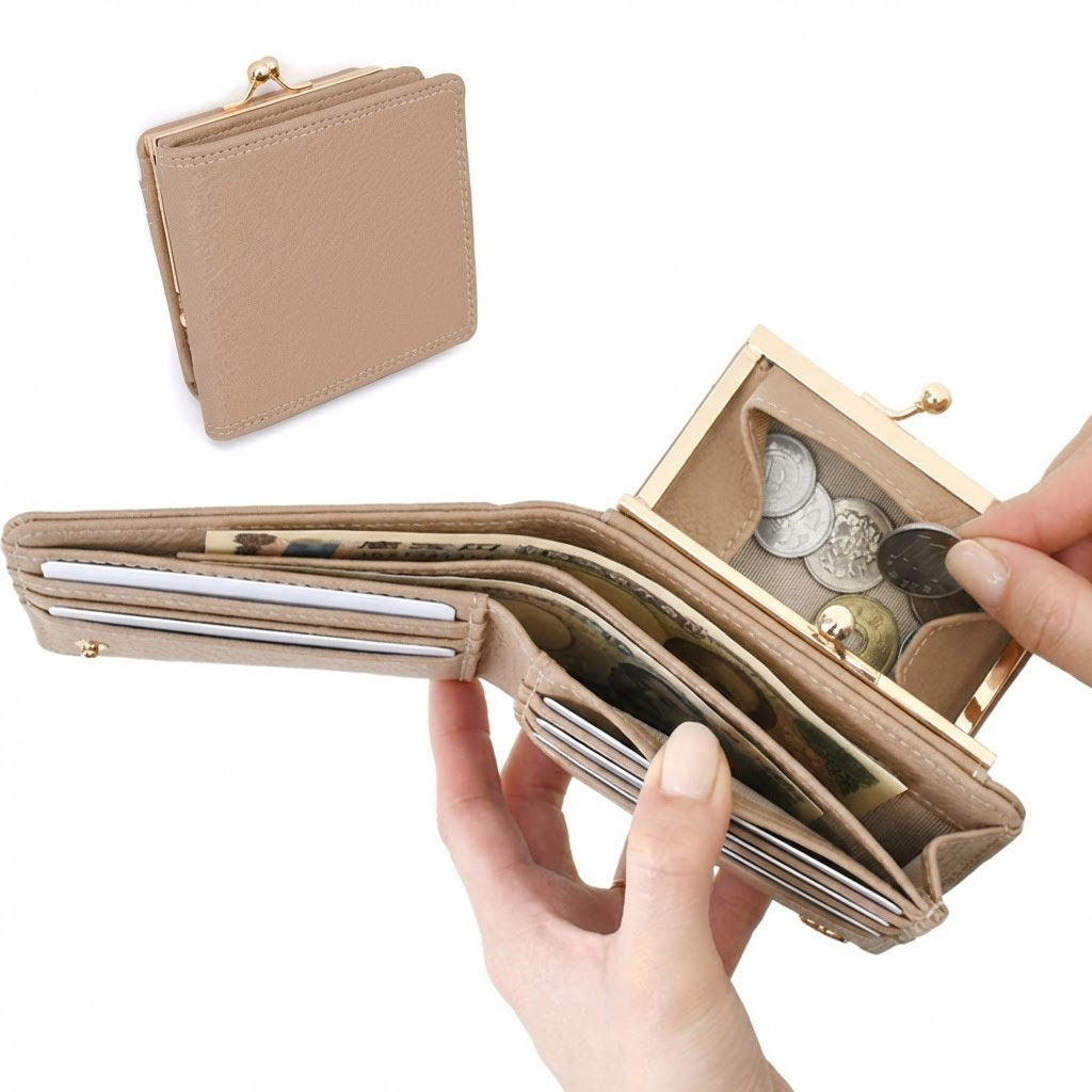 REAL STYLE がま口財布 二つ折り レディース 使いやすい お札2か所 中