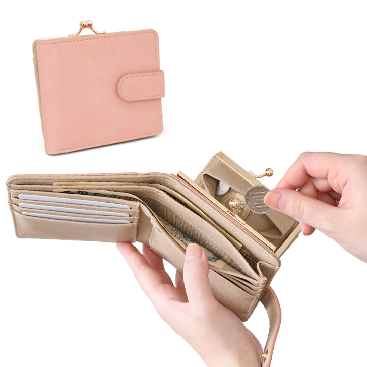 がま口財布 二つ折り レディース 使いやすい お札2か所 中仕切りあり ボックス型 小銭入れ ベルト付き コンパクト 小さい カード入れ 小さめ おしゃれ 時短 | REAL STYLE（ファッション） | 01