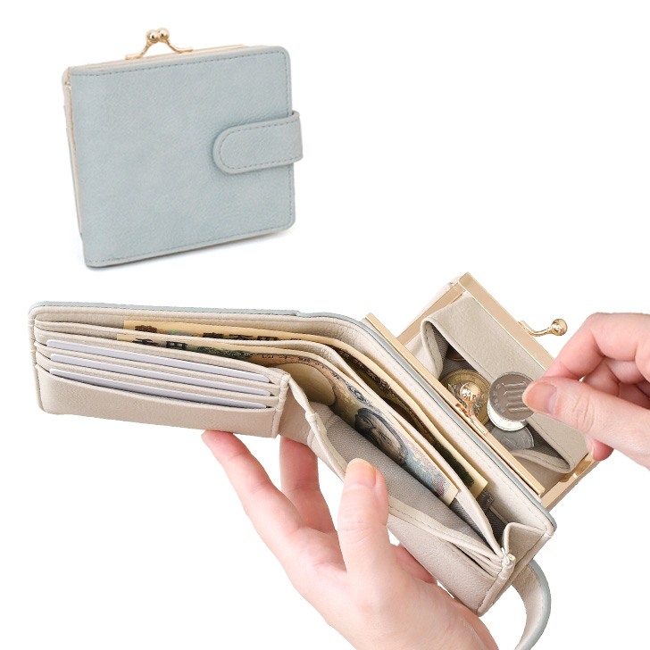 がま口財布 二つ折り レディース 使いやすい お札2か所 中仕切りあり ボックス型 小銭入れ ベルト付き コンパクト 小さい カード入れ 小さめ おしゃれ 時短 | REAL STYLE（ファッション） | 02