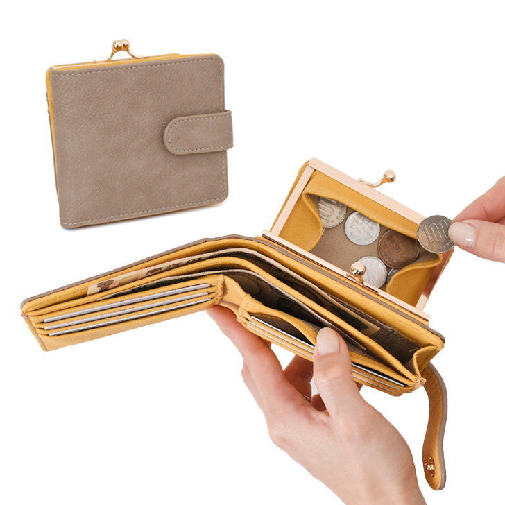 がま口財布 二つ折り レディース 使いやすい お札2か所 中仕切りあり ボックス型 小銭入れ ベルト付き コンパクト 小さい カード入れ 小さめ おしゃれ 時短 | REAL STYLE（ファッション） | 04