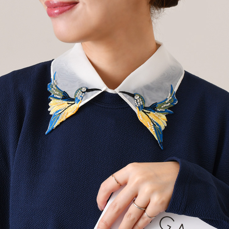 REAL STYLE つけ襟 つけえり バード 鳥 刺繍 付け襟 角襟 シャツ ブラウス フェイクカラー おしゃれ 上品 婦人 レイヤード風 ...