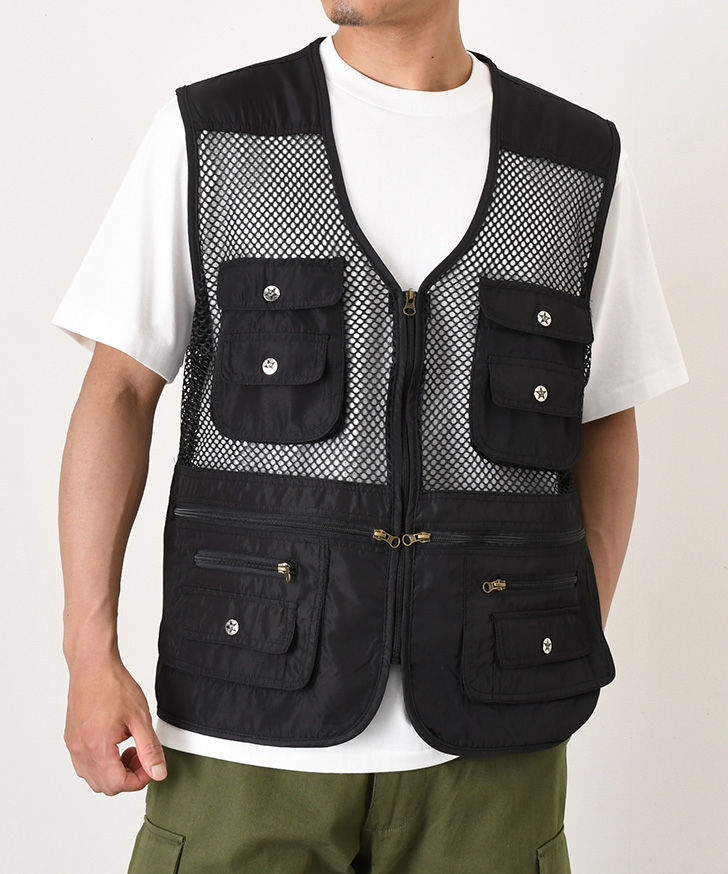 REAL STYLE メッシュベスト メンズ 夏 フィッシングベスト 前開き