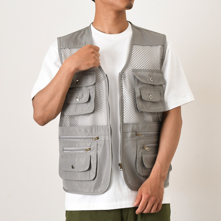 REAL STYLE メッシュベスト メンズ 夏 フィッシングベスト 前開き
