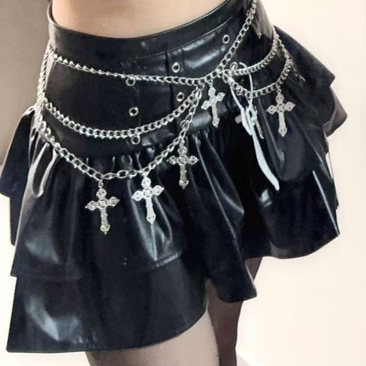 52 サイドチェーン　3連赤チェーン　キッズダンス　低学年向　軽量　ヒップホップ　ストリート系　ベルトサイド ダンス チェーン キッズの通販