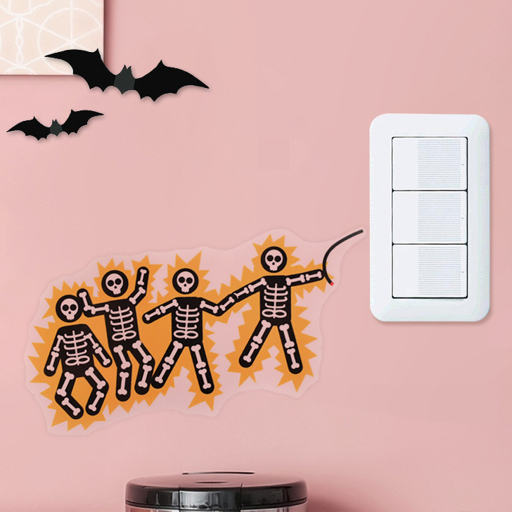ハロウィン 飾り 2026 壁 ウォールステッカー シール ガイコツ 骨 感電