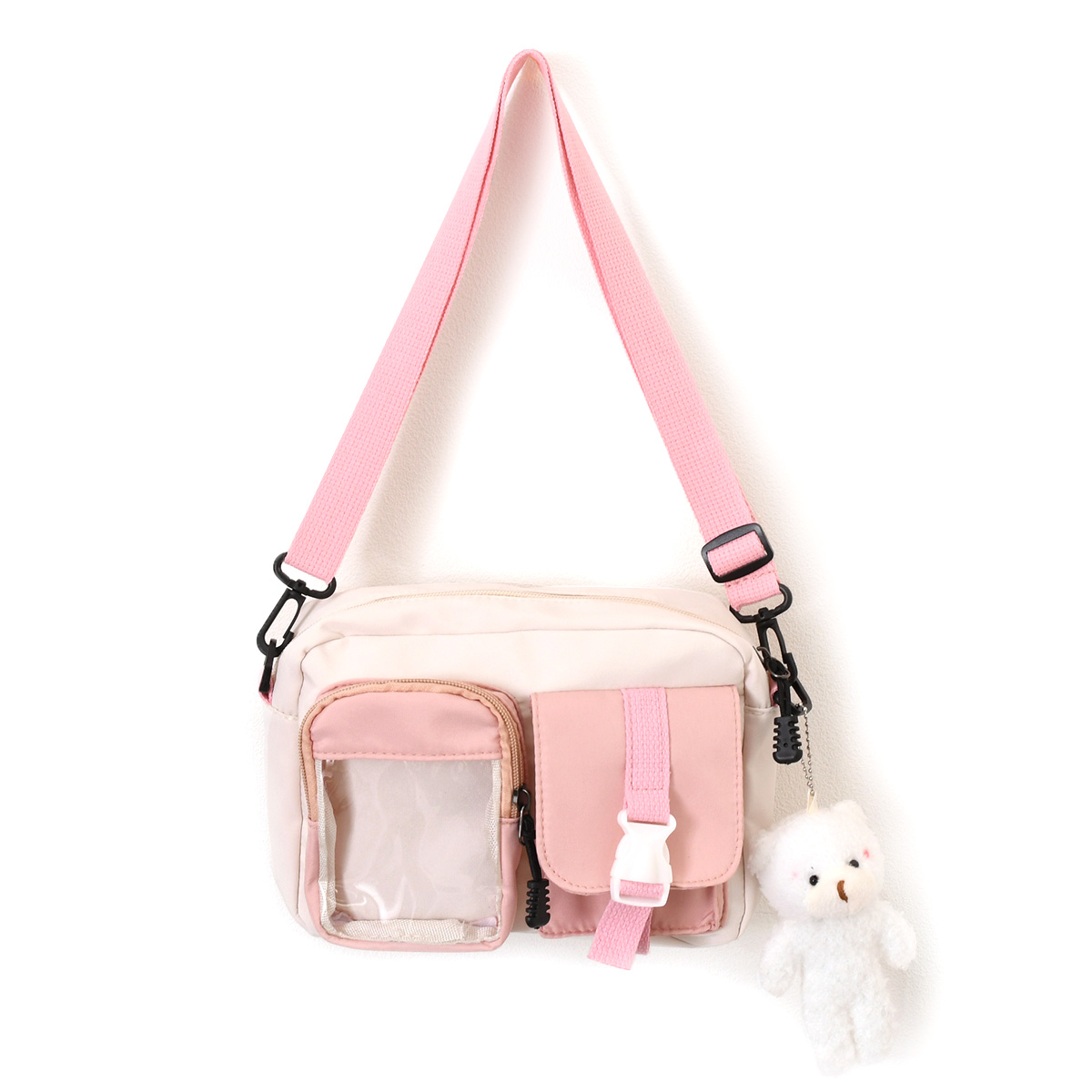 EMILIO PUCCI ショルダーバッグ ピンク 透明痛バッグ別売りポーチ付属 リアルスタイル REAL STYLE 痛バッグ ショルダー クリア 黒 缶バッジ