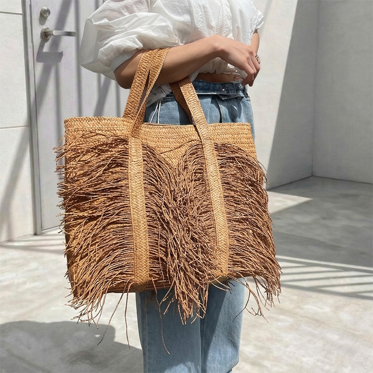 REAL STYLE トートバッグ ペーパー 大容量 フリンジ レディース
