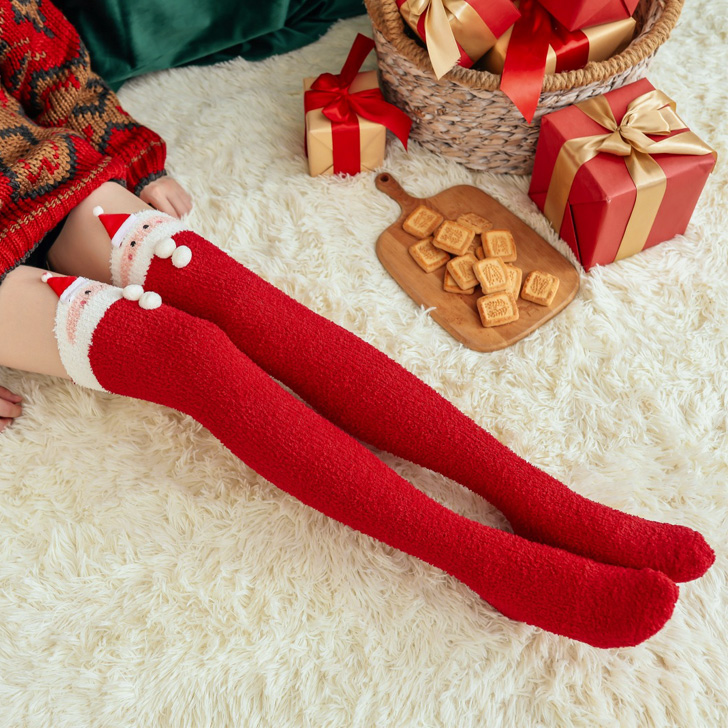 クリスマス 飾り ニーハイソックス 靴下 レディース 暖かい 冬 サンタ
