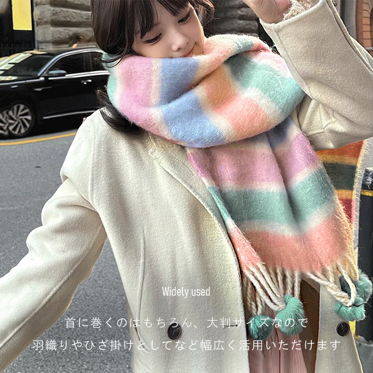 REAL STYLE マフラー ストール レディース 大判 ボーダー 柄 カシミヤ