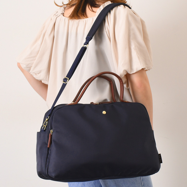 美品！Lapuohラクーオミニボストンチョコレート色撥水収納力軽量