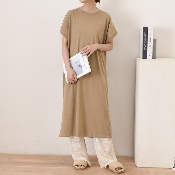 REAL STYLE ワンピース 夏 半袖 ロング 綿100％ レディース フレンチ