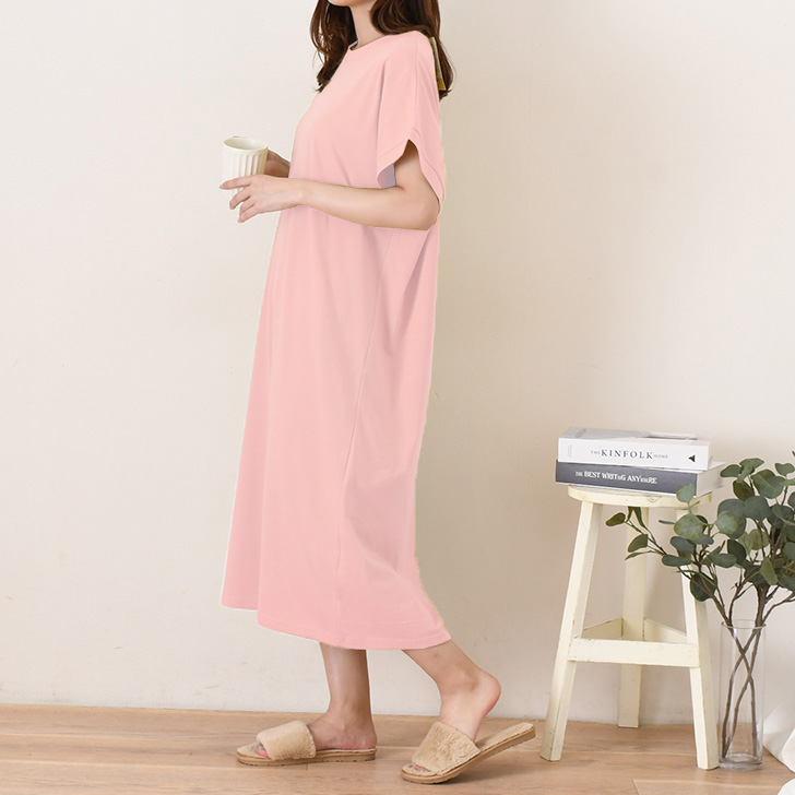 REAL STYLE ワンピース 夏 半袖 ロング 綿100％ レディース フレンチ