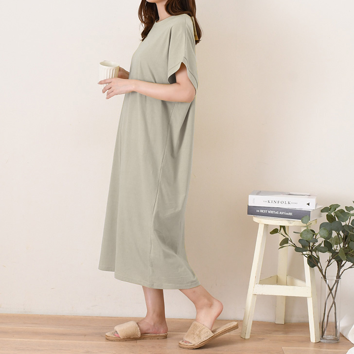 REAL STYLE ワンピース 夏 半袖 ロング 綿100％ レディース フレンチ