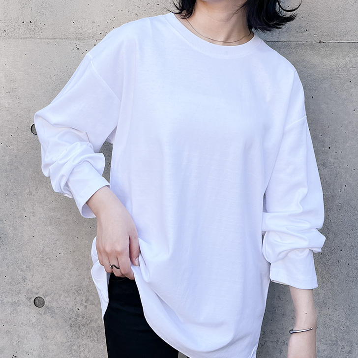 大きいサイズ ゆったり　トップス　レディース 秋冬　春 新品 長袖　無地 Tシャツ カットソー レディース 大きめ ニット ロング丈長袖 シンプル