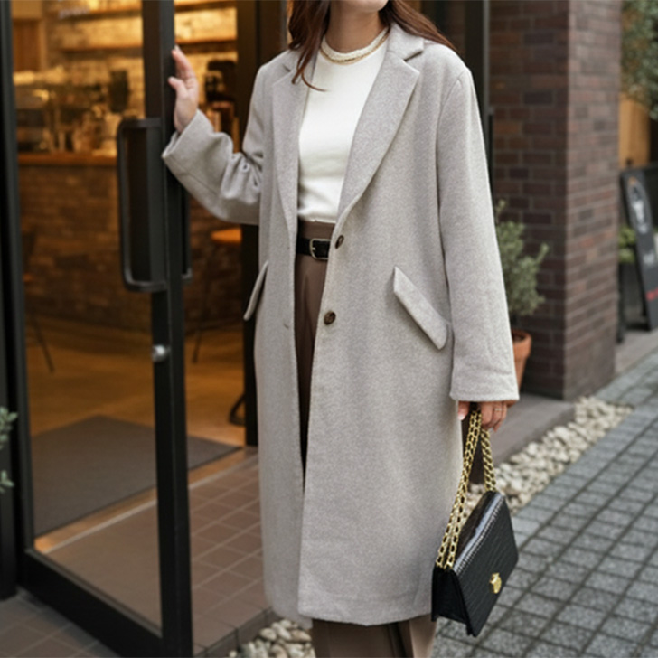 REAL STYLE チェスターコート レディース 冬 ウールライク ロング丈