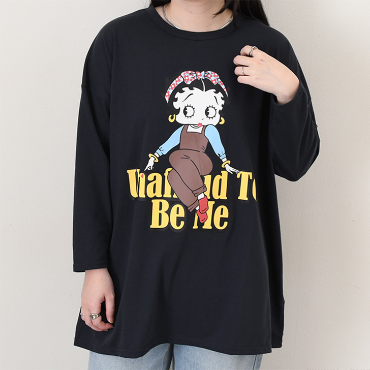 （44）BETTY BOOP 長袖Tシャツ ブラック BETTY BOOP（ベティ ブープ） tシャツ Betty Boop（TM）長袖Tシャツ