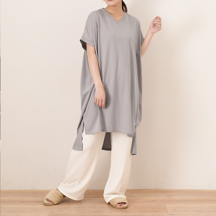 REAL STYLE ワンピース 夏 半袖 ロング 綿混 レディース 涼しい