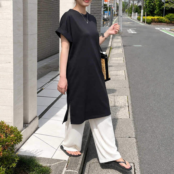 REAL STYLE ワンピース 夏 半袖 ロング 綿混 レディース 涼しい 