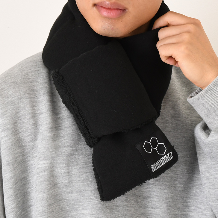 REAL STYLE マフラー メンズ ショート 裏ボア 裏起毛 中綿入り 厚手