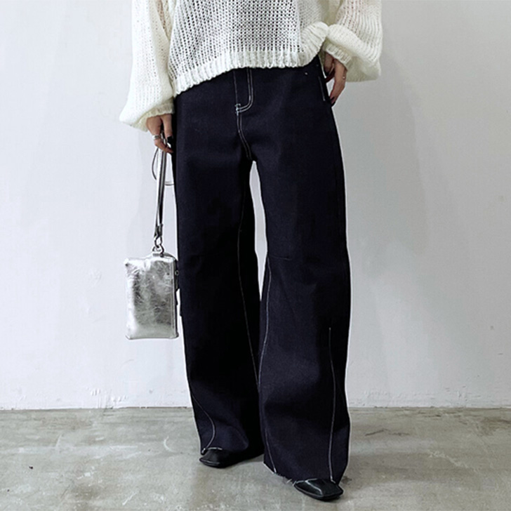 裾ダメージジーンズ ボトムス Gパン ズボン 7分丈 きれいめ シンプル カジュアル 大人 上品 おしゃれ お洒落 かっこいい レトロ 大人可愛い 大人女子 こなれ感 ラブリー キュート ガーリー 個性的 クール エレガント モダン 主役級 存在感 フォーマル とろみ感 抜け感 春 夏 REAL STYLE デニムパンツ レディース ワイド カーブパンツ ボトムス