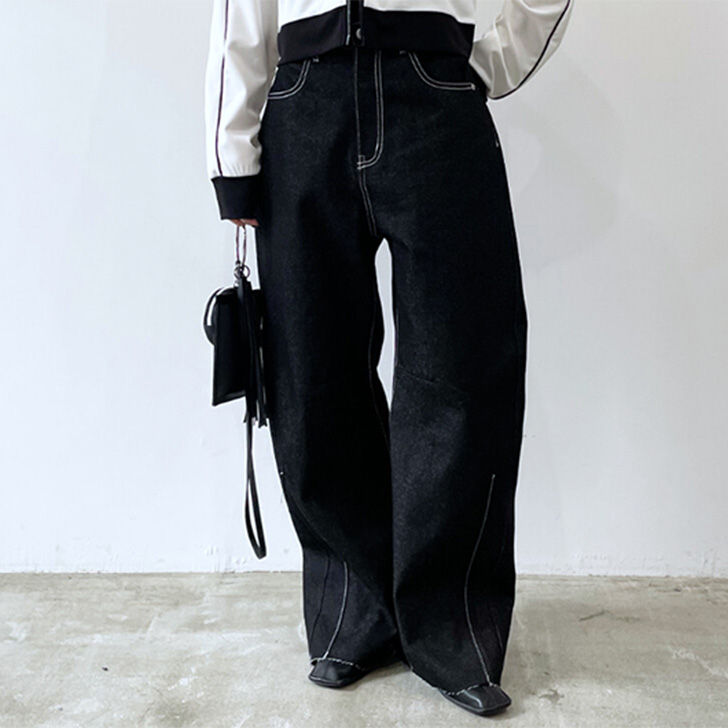 REAL STYLE デニムパンツ レディース ワイド カーブパンツ ボトムス