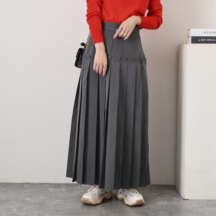 REAL STYLE スカート プリーツスカート ロング マキシ ツイル 膝下