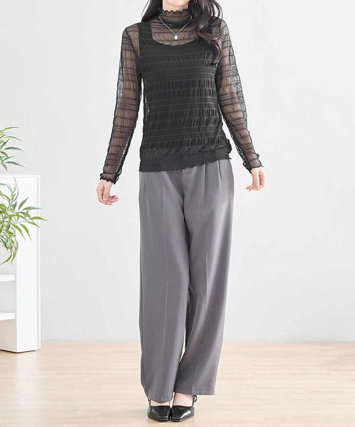 REAL STYLE シアー トップス ブラウス インナー 長袖 ハイネック