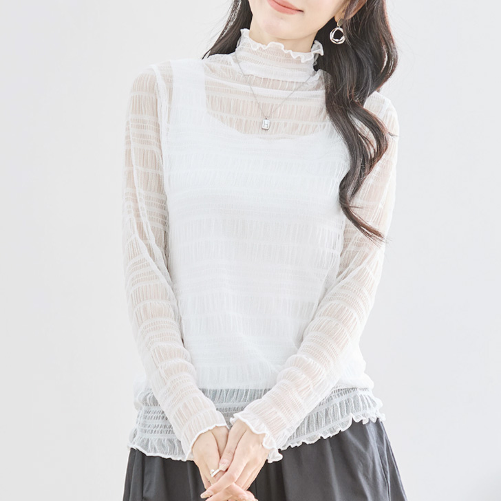 REAL STYLE シアー トップス ブラウス インナー 長袖 ハイネック