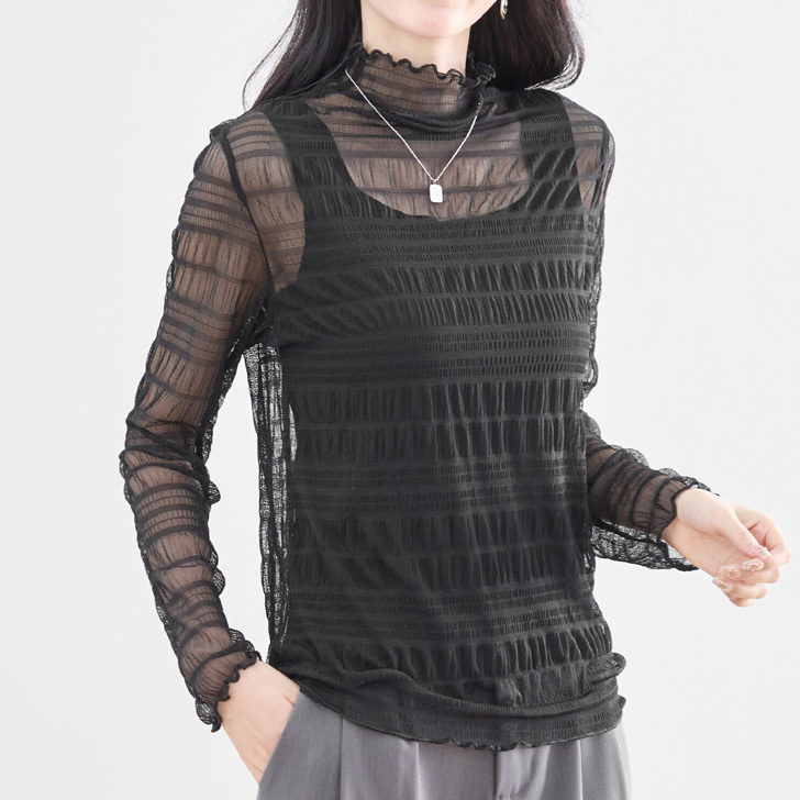 REAL STYLE シアー トップス ブラウス インナー 長袖 ハイネック