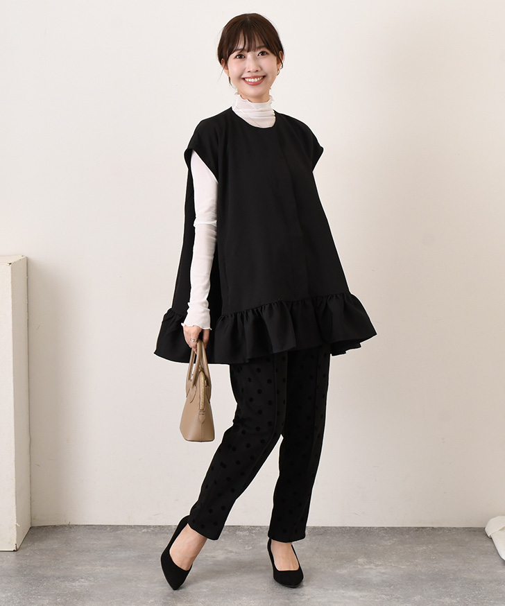 REAL STYLE テーパードパンツ レディース 起毛 春 秋 冬 厚手 ドット