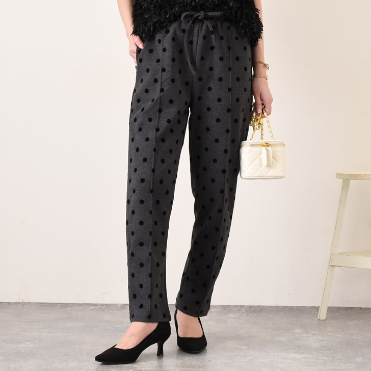 REAL STYLE テーパードパンツ レディース 起毛 春 秋 冬 厚手 ドット