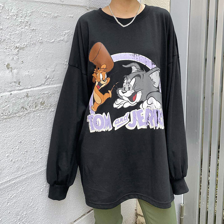 (トムとジェリー) Tom and Jerry オフィシャル商品 レディース Classic トレーナー Catch 長袖 トップス BI1939 (ヘザーグ セール】2024AW Tom and Jerry×SEQUENZ/トムとジェリー