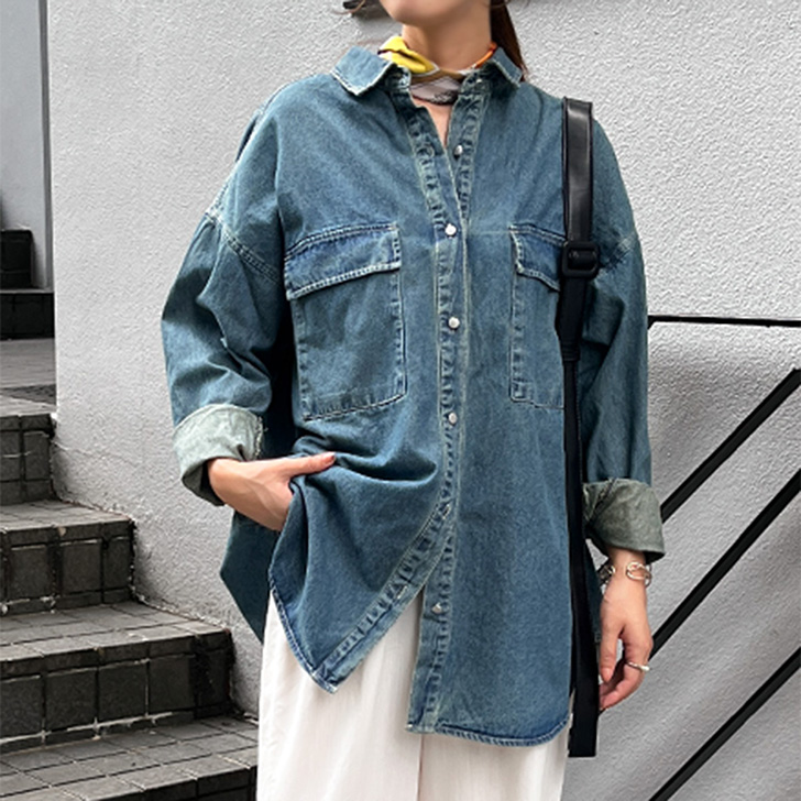 REAL STYLE デニムジャケット レディース 長め 春 秋 シャツ