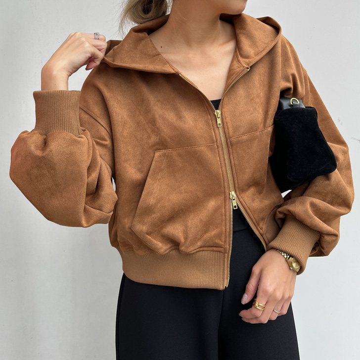 REAL STYLE パーカー レディース 秋 冬 スエード ダブルジップ 