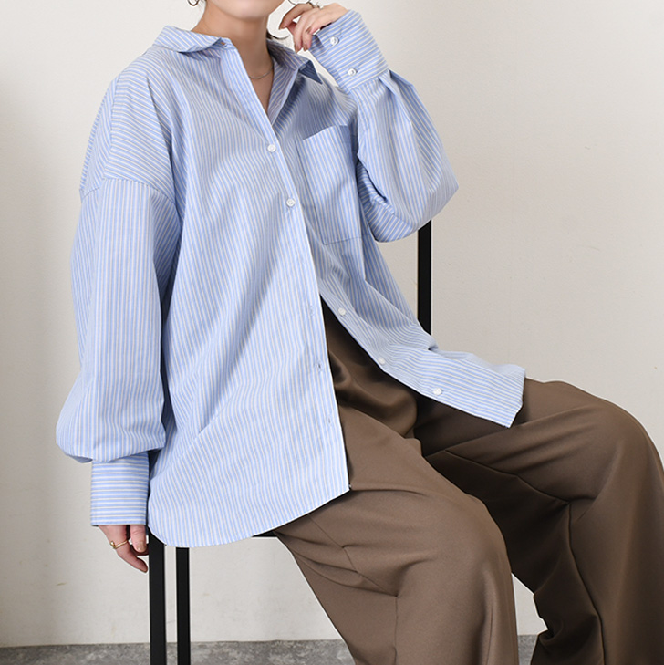 REAL STYLE シャツ レディース 長袖 ストライプ柄 無地 ブラウス