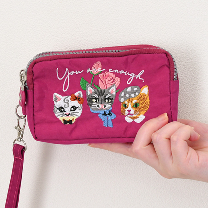 ポーチ 小物入れ レディース ミニポーチ アニマル 猫 刺繍 小さめ 軽い