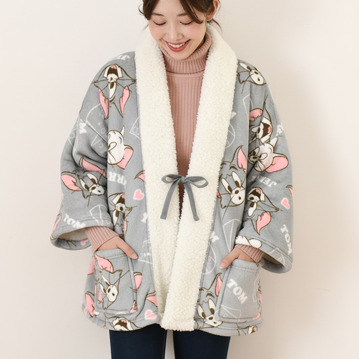 REAL STYLE はんてん レディース フリース 裏ボア 暖かい 半袖 薄手