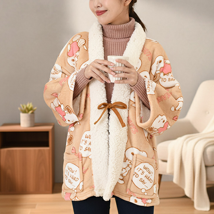 REAL STYLE はんてん レディース フリース 裏ボア 暖かい 半袖 薄手