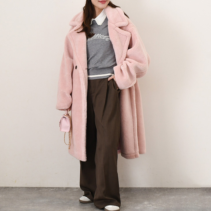 REAL STYLE コート レディース 冬 ロング ボア テディベア 40代 50代