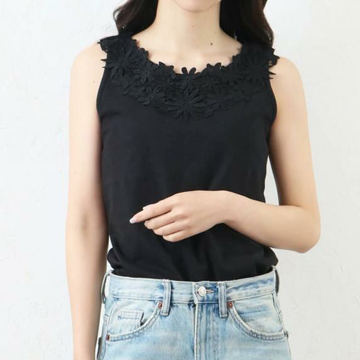 ゆったりシルエット✿花柄ガーリートップス✿夏デートに爽やかデザイン REAL STYLE（ファッション） タンクトップ レディース レース