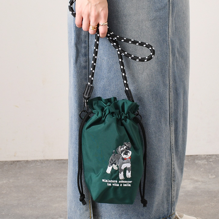 SOBIA ソビア ショルダーバッグ レディース 軽い 斜めがけ アニマル 刺繍 犬 猫 2way コード 巾着バッグ 巾着ショルダー 小さめ マチ付き シュナウザー おしゃれ | REAL STYLE（ファッション） | 08